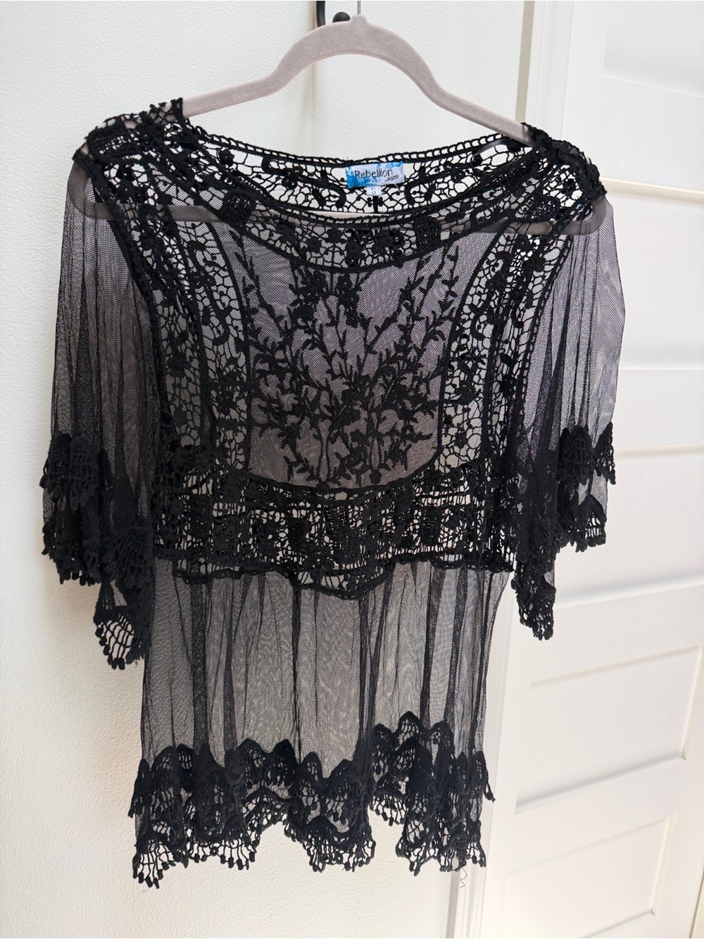Rebellion Again Size Small Black Sheer Lace Top